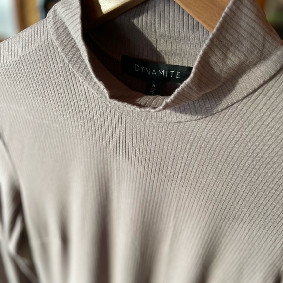 Dynamite Taupe Ribbed High-Neck Dress - Picture 6 of 14